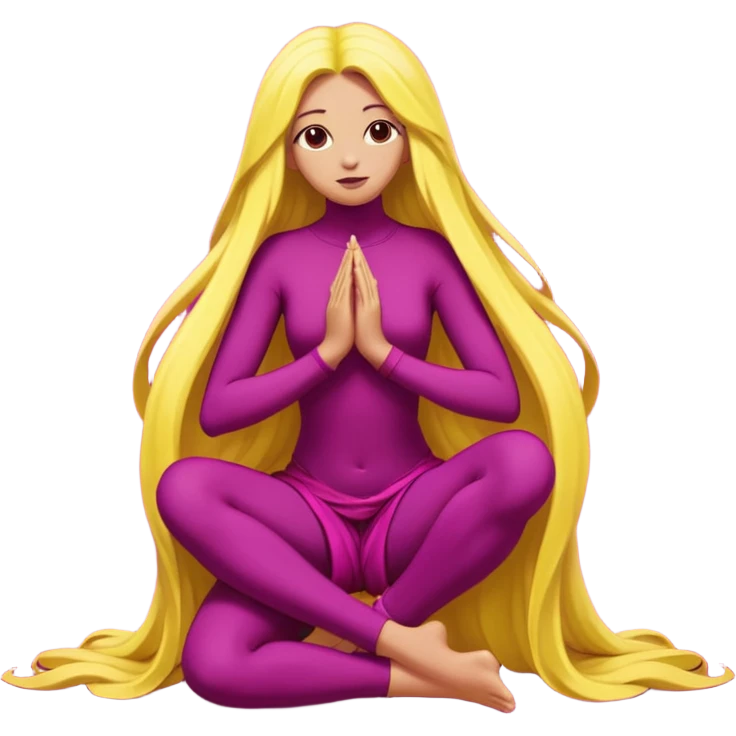 One figure is dark magenta and is kneeling.
	•	The other figure is yellow with long hair and is being held, with their arms around the magenta figure’s neck.
	•	The yellow figure’s legs wrap around the magenta figure’s waist, suggesting a close, intimate embrace. emoji
