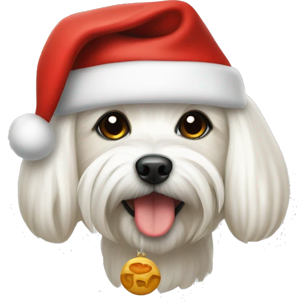 maltese with bone and santa hat emoji