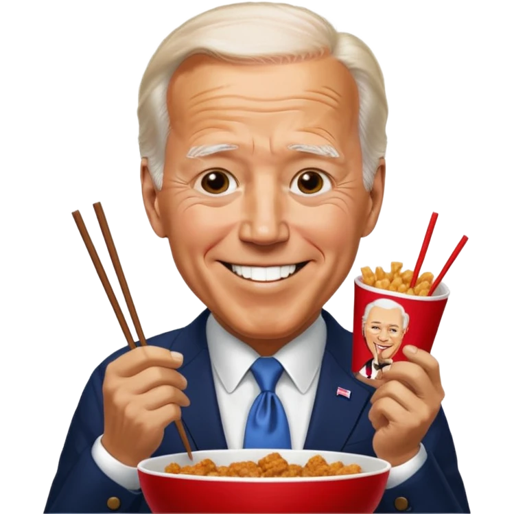 Joe Biden eating KFC with chopsticks emoji