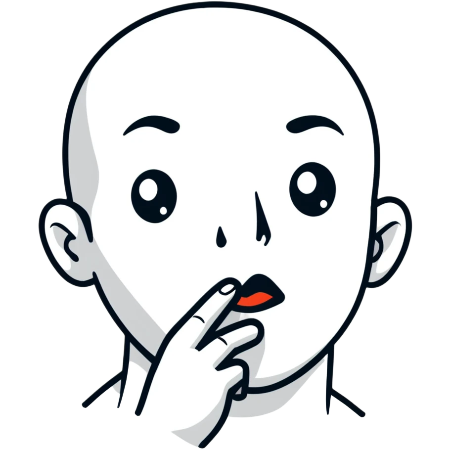 cartoon face making shush gesture with finger on lips, pointing at jaw, pressing cheekbones emoji