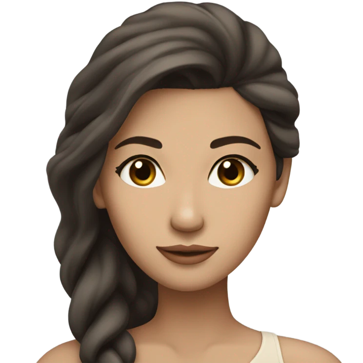 Beautiful woman, long dark brown hair, light beige skin, model emoji