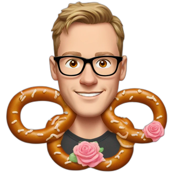 Jonathan Toews wearing glasses as a pretzel with pastel roses emoji