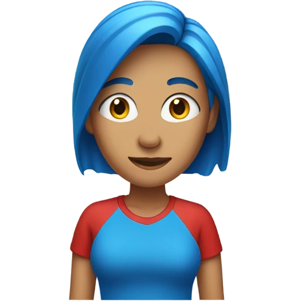 a woman with blue hair in red tshirt emoji