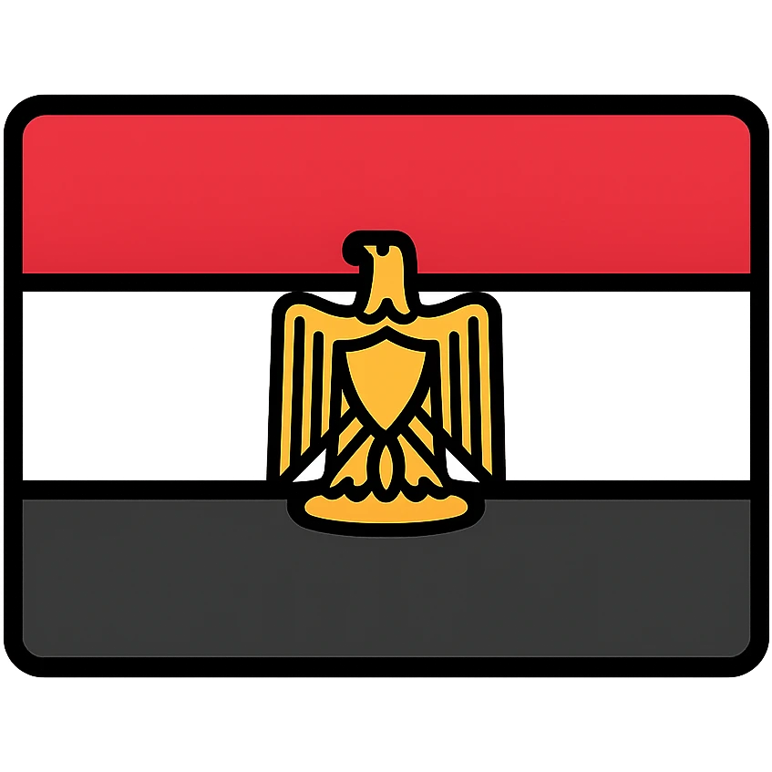 Egypt flag, modern icon, red, white, and black horizontal bands, gold eagle in center, no text emoji