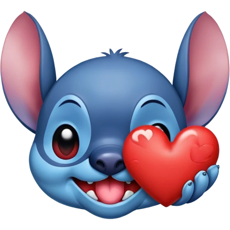Stitch mit kuss Mund und rotem Herz emoji