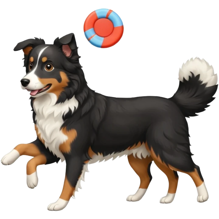 Tri color black Aussie Shepherd with frisbee with no tail  emoji