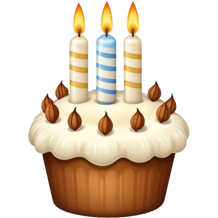 A hazelnut with cream on it which make it look like a birthday cake and some birthday candles on it emoji