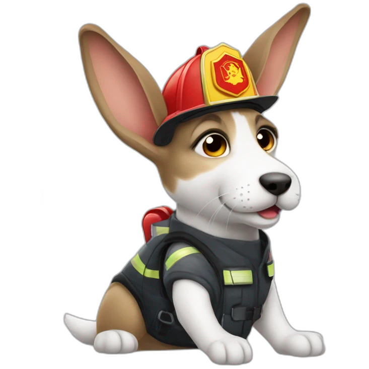 a jackrabbit terrier dog who works as a firefighter and wears a bulletproof vest emoji