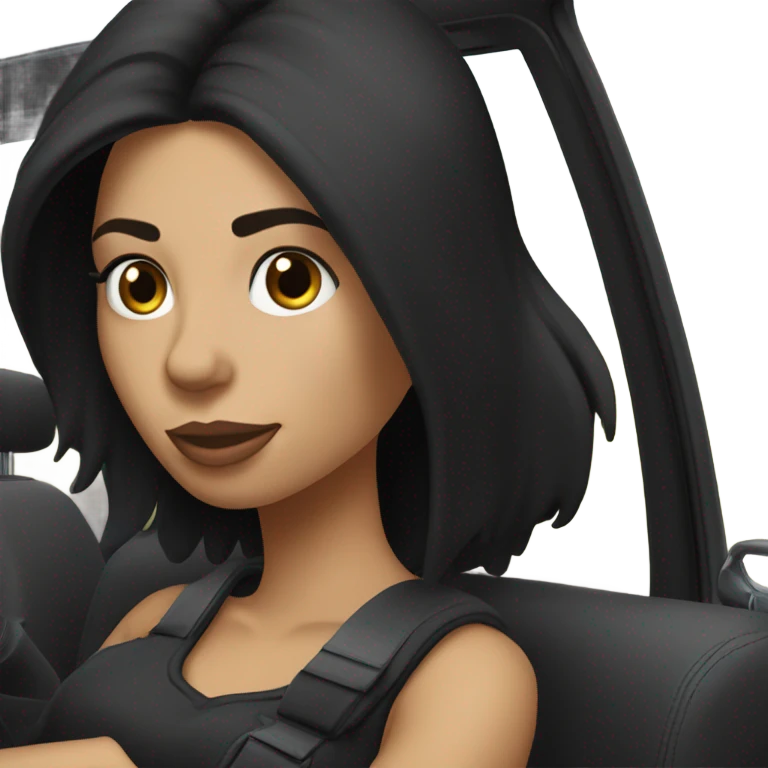 Black jeep compass driven by sexy brunette girl with black straight hair emoji