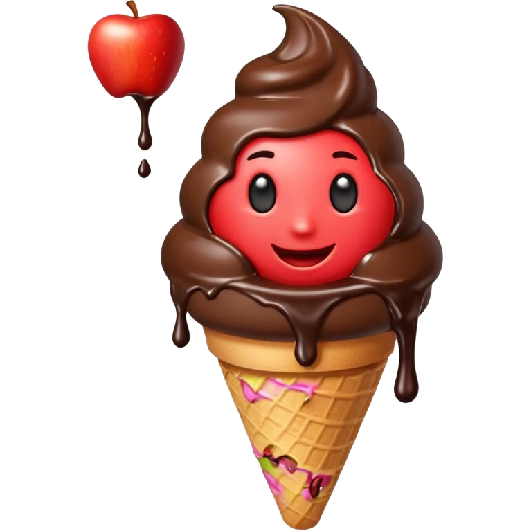 lava ice cream emoji, chocolate ice cream in a cone with molten chocolate core flowing out, dramatic lighting, apple emoji style emoji