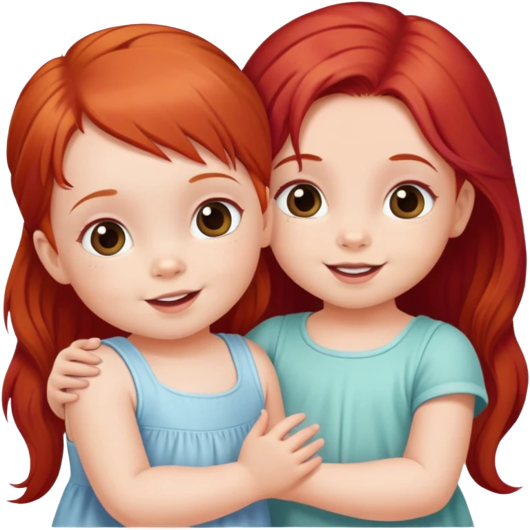 Two cute little girl babies, one with very red hair, one with slightly red hair, the babies are best friends and very happy emoji