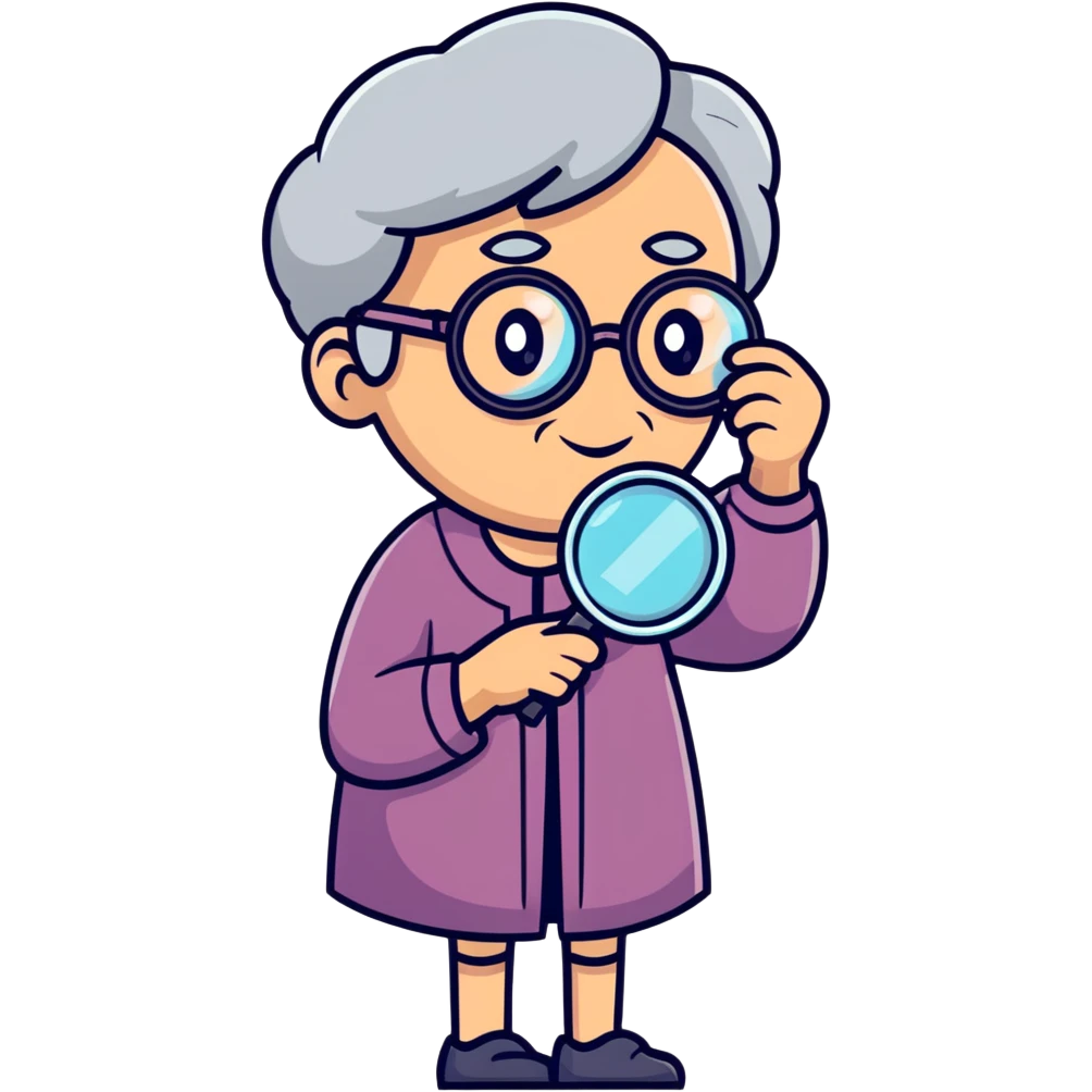 grandmother character holding a magnifying glass emoji