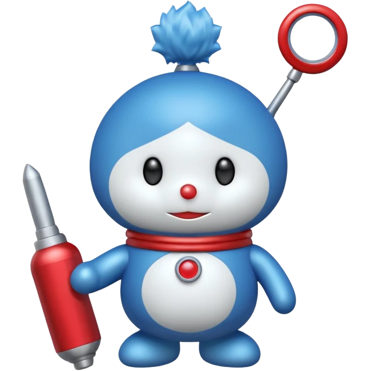 Red mad doraemon plush holding a nuke button emoji