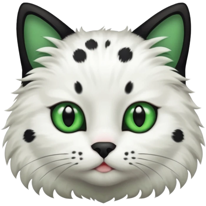 um gato branco com manchas pretas  olho preto e verde só manchas pretas emoji