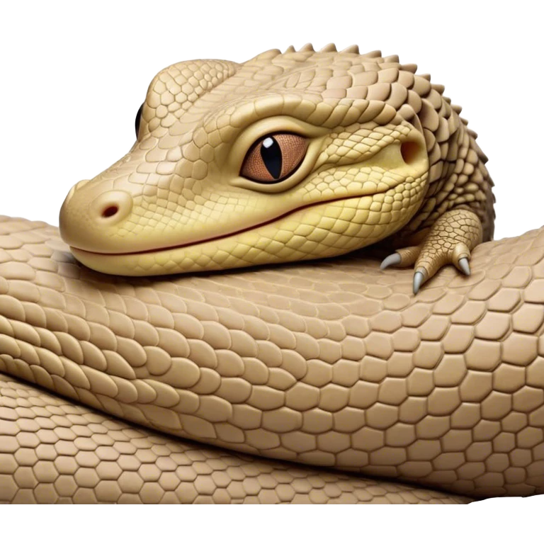 Meme-Worthy cute Sleeping Monitor Lizard Portrait Emoji, Head resting peacefully with a contented smile, showcasing intricately patterned scales and eyes gently closed in serene slumber, Simplified yet comically adorable features, highly detailed, glowing with a soft, drowsy earthy light, high shine, relaxed and utterly lovable, stylized with an air of playful laziness, bright and heartwarming, soft glowing outline, capturing the essence of a sleeping reptilian guardian that feels destined to become the next viral icon of adorable rest! emoji
