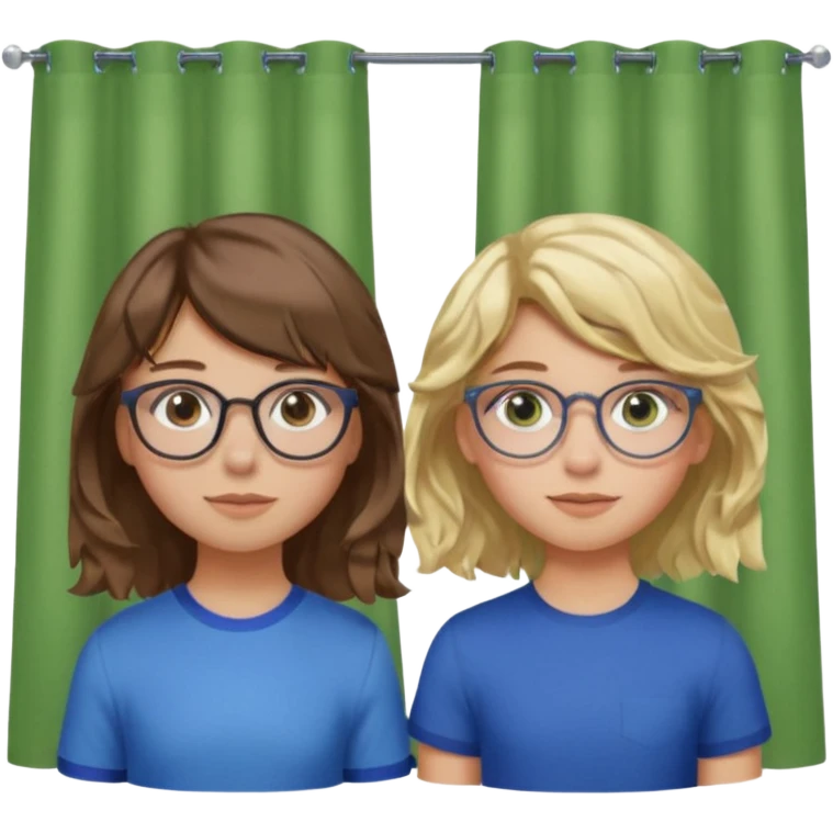 Two girls
Girl number 1: has fair skin, glasses, brown eyes, brown straight hair with a blonde undercut
Girl number 2: has light skin, blue green eyes, freckles, a silver hoop nose piercing on the right of her nostril, brown curly/wavy hair, and curtain bangs emoji
