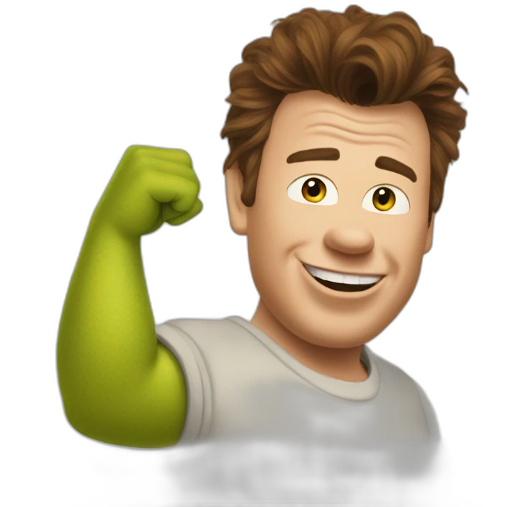 Shrek as rick astley doin the rickroll emoji