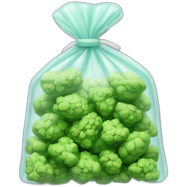 clear tiny bag filled with green nugs emoji