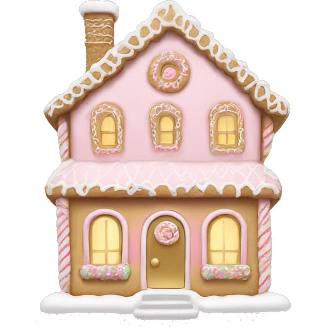 light pink and gold and white gingerbread house emoji