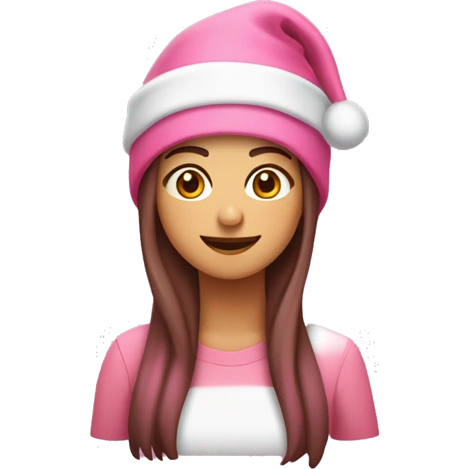 Faça uma garota morena com um gorro de Natal rosa emoji