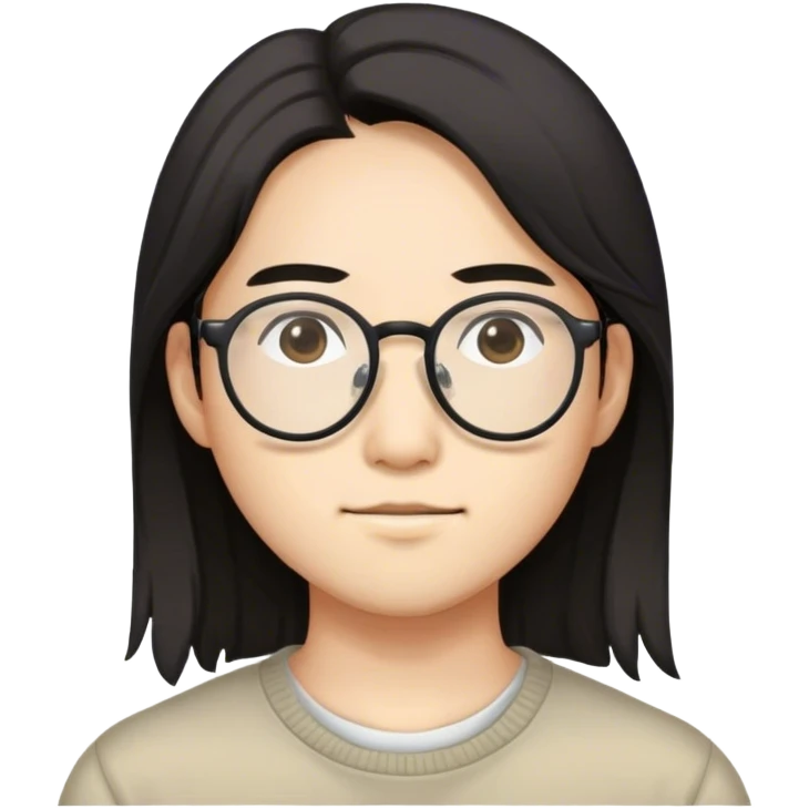 mid long hair, with a pair of glasses, Asian, INTJ emoji