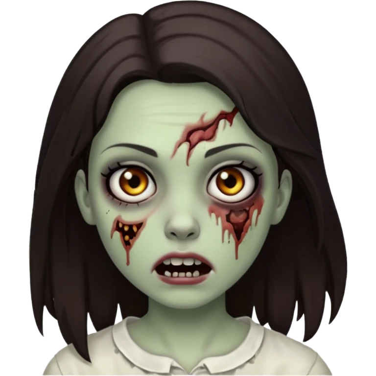 Black eyes, deep brown hair zombie girl emoji