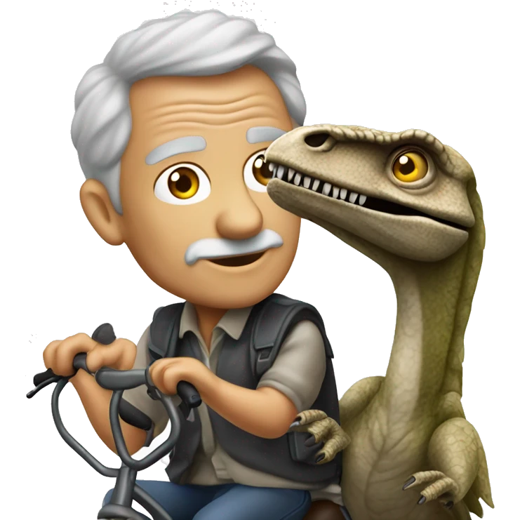 Salt and pepper haired old man riding velociraptor  emoji