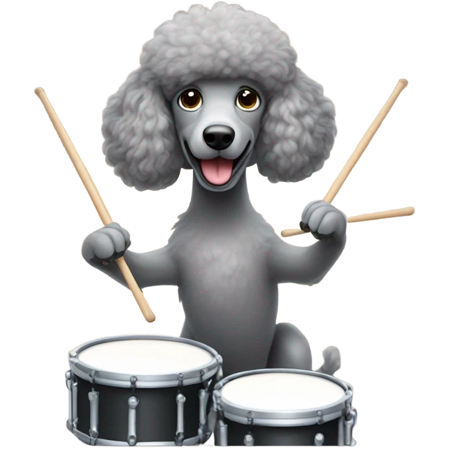 Grey poodle playing drummer emoji