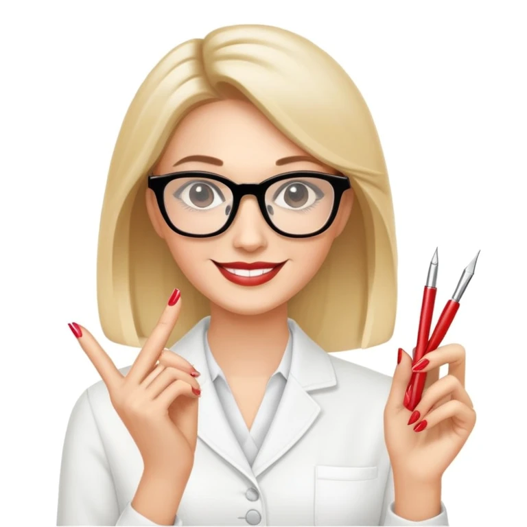 Emoji of a stylish teacher manicurist with glasses, perfect nails, and a confident smile. emoji