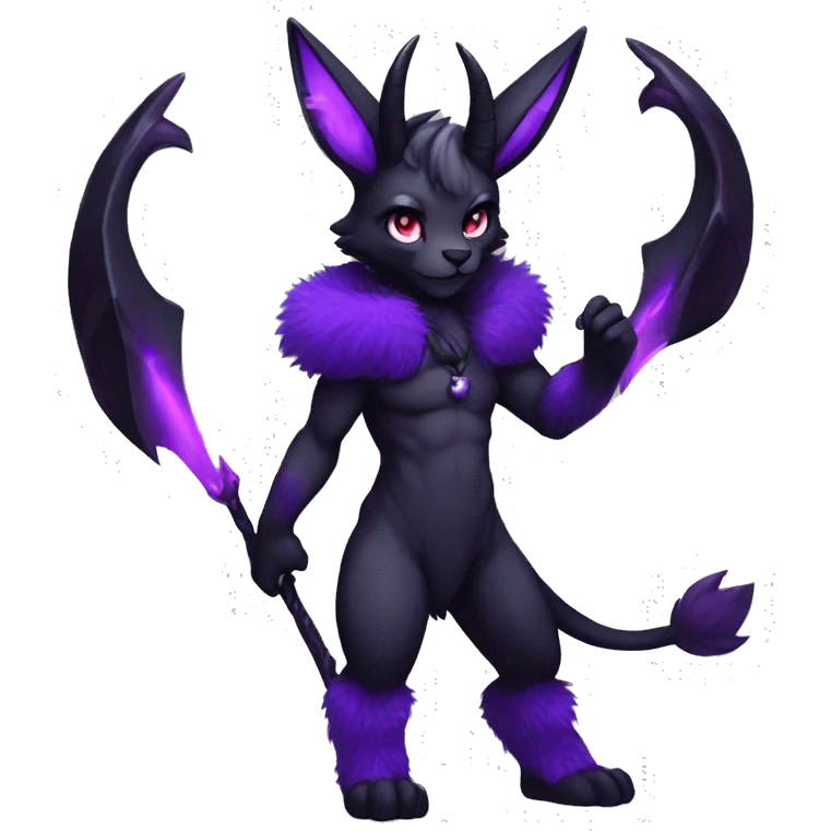 Anthro-Edgy-Black-Purple-Contrast-Colors-Fantasy-Fur-Sona-Chibi-Shiny-Fakémon-Hybrid with horns full body emoji