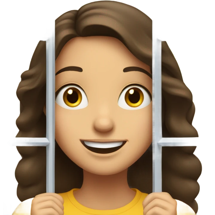 Brunette girl looking out of window excited happy  emoji