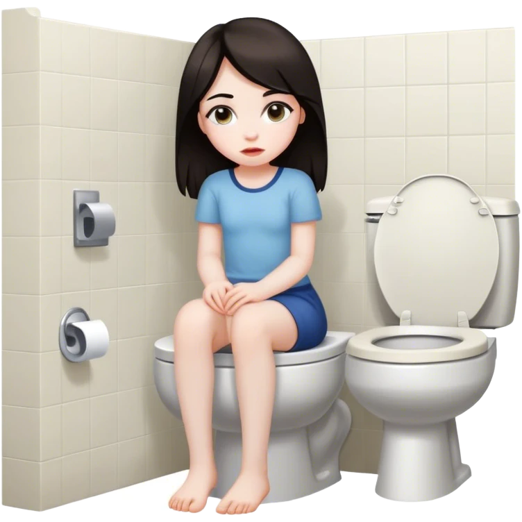 Girl with dark hair on toilet legs crossed emoji