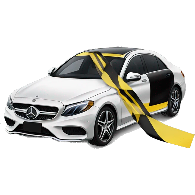 Mercedes covered with black and yellow tape emoji