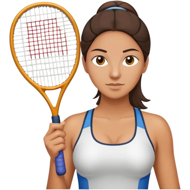︎︎ Mirra Andreeva chest-deep, holding a racket emoji