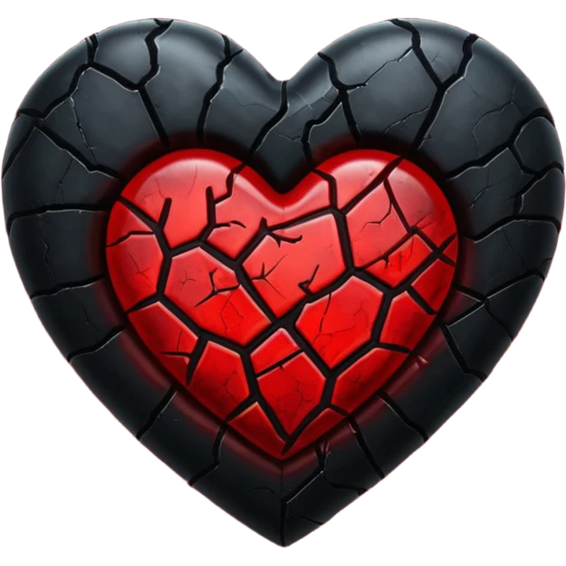 iOS style emoji, dark fantasy heart, black cracked heart, red inner glow, glossy emoji