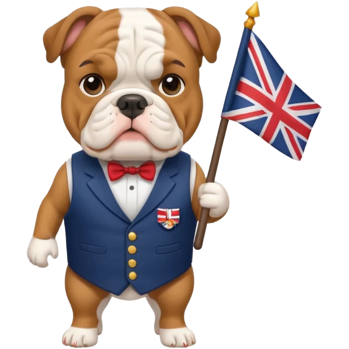English bulldog tour guide holding a small flag emoji