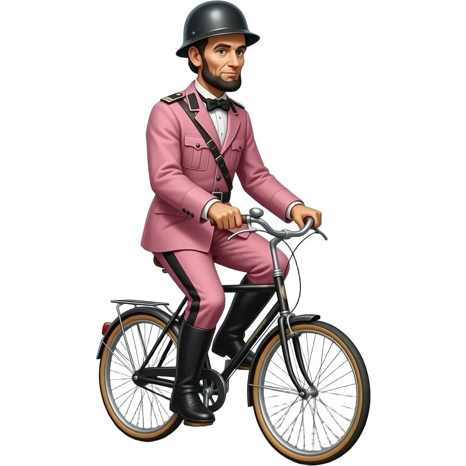 cinematic - Abraham Lincoln in a pink German World War II uniform with a helmet rides a unicycle emoji