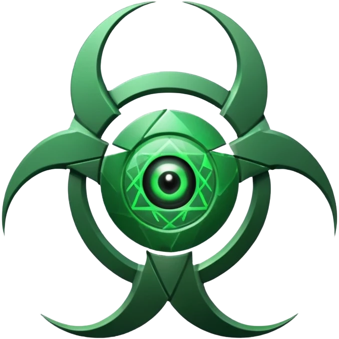 Minimalist emoji-style sticker of a fractured biohazard symbol with a small eye in the center. Stylized, geometric, no text.
 emoji