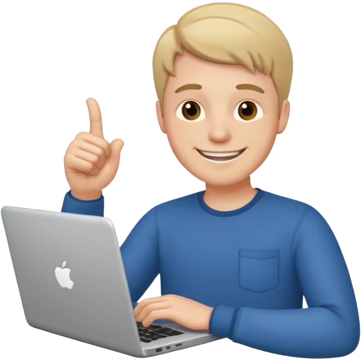 white guy sitting with laptop showing thumb emoji