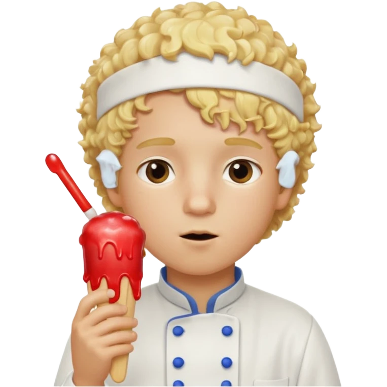 boy blonde curly hair, chef, eating ice pop emoji