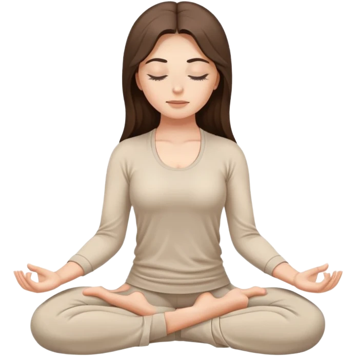 Brunette long hair Woman wearing neutral with eyes closed and long eyelashes doing yoga mediation  emoji