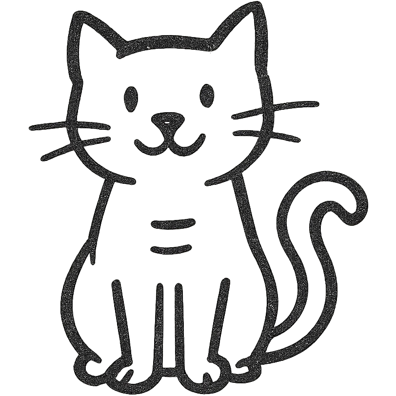 hand-drawn black outline icon of a playful cat named Murzik, sitting with its tail curled emoji