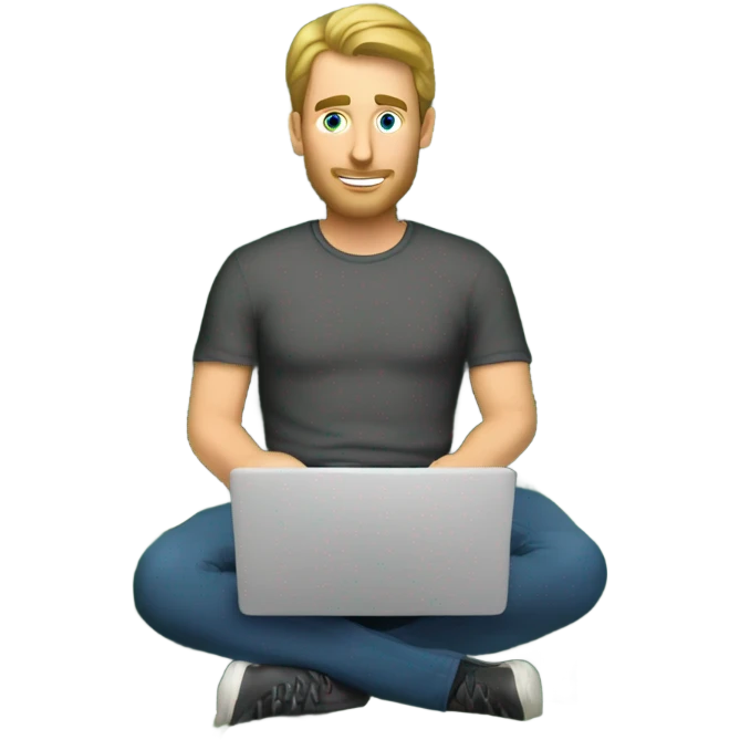 Caucasian Man sitting on a throne of money with a laptop emoji