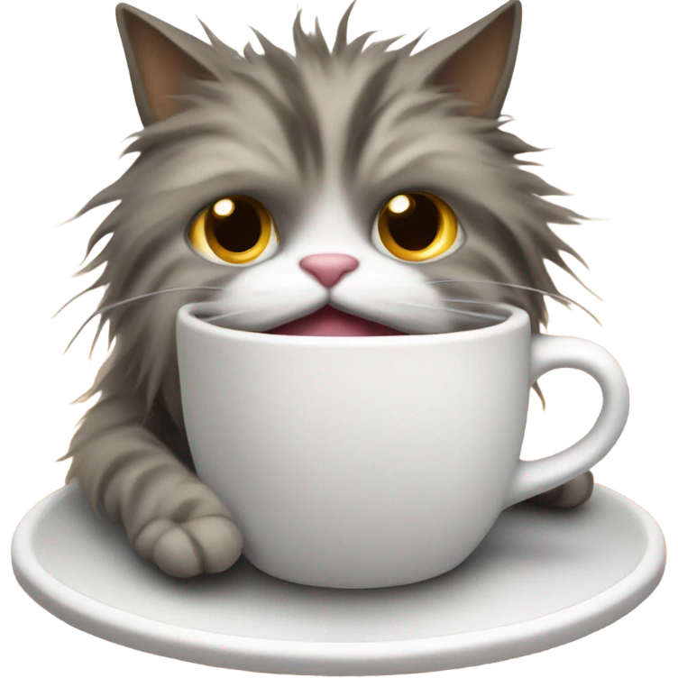 Super stressed cat drinking decaffeinated coffee emoji