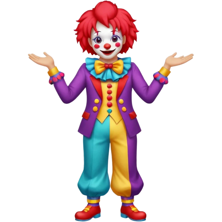 Clown – Bright makeup, red nose, colorful wig, exaggerated smile, full body emoji