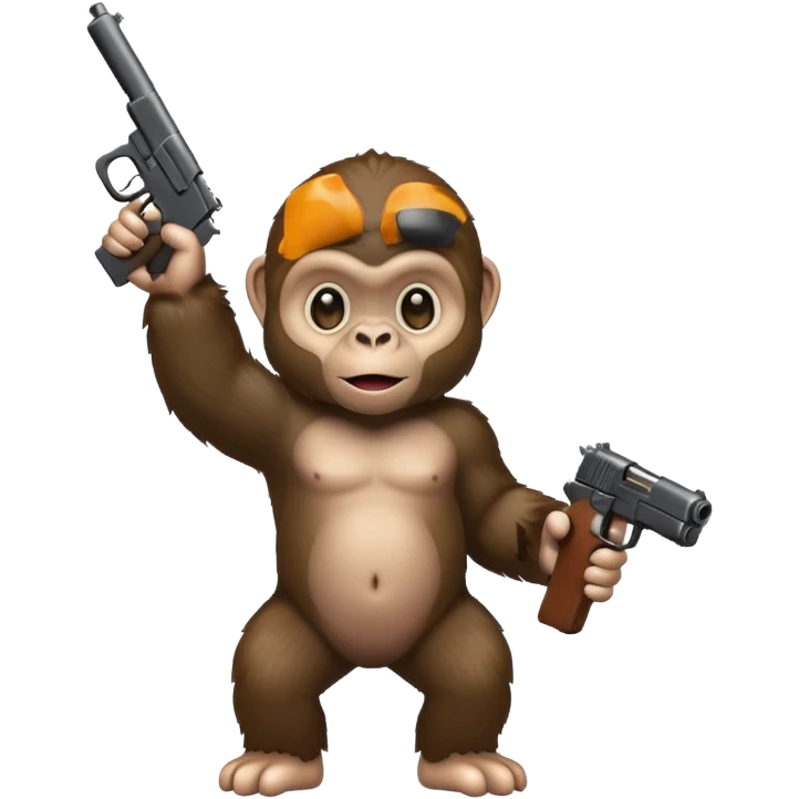 A baby gorilla holding a gun in the air emoji