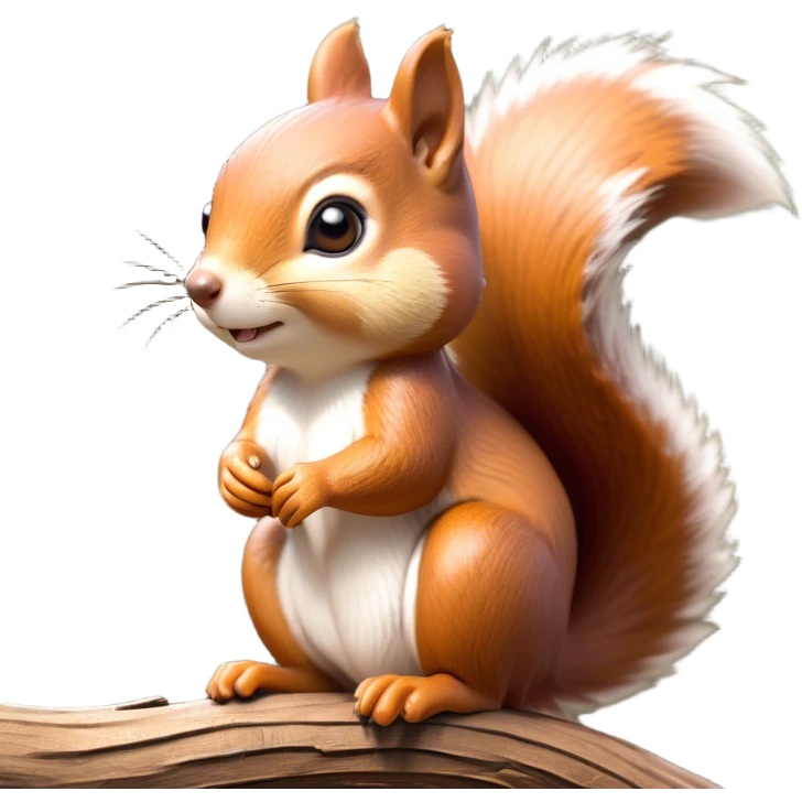 Cinematic Adorably Cute Squirrel Portrait Emoji, Perched with an alert, twinkling gaze and a playful tilt of its head, showcasing a small, nimble body with a bushy tail and delicate whiskers, Simplified yet irresistibly adorable features, highly detailed, glowing with a warm, sunlit glow, high shine, energetic and sprightly, stylized with an air of woodland whimsy, soft glowing outline, capturing the essence of a joyful squirrel that appears ready to scamper out of the screen with boundless charm! emoji