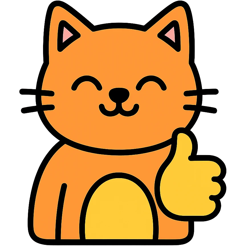 colored outlined icon of a cat giving a thumbs up emoji