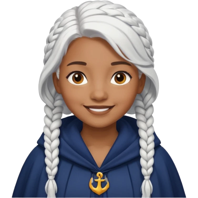 braid white hair, brown skin girl, navy cloak emoji
