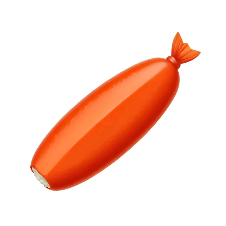 a single piece of mentaiko (spicy cod roe), small elongated oval shape, shiny and glossy bright red-orange color, cute and minimalistic, high resolution emoji